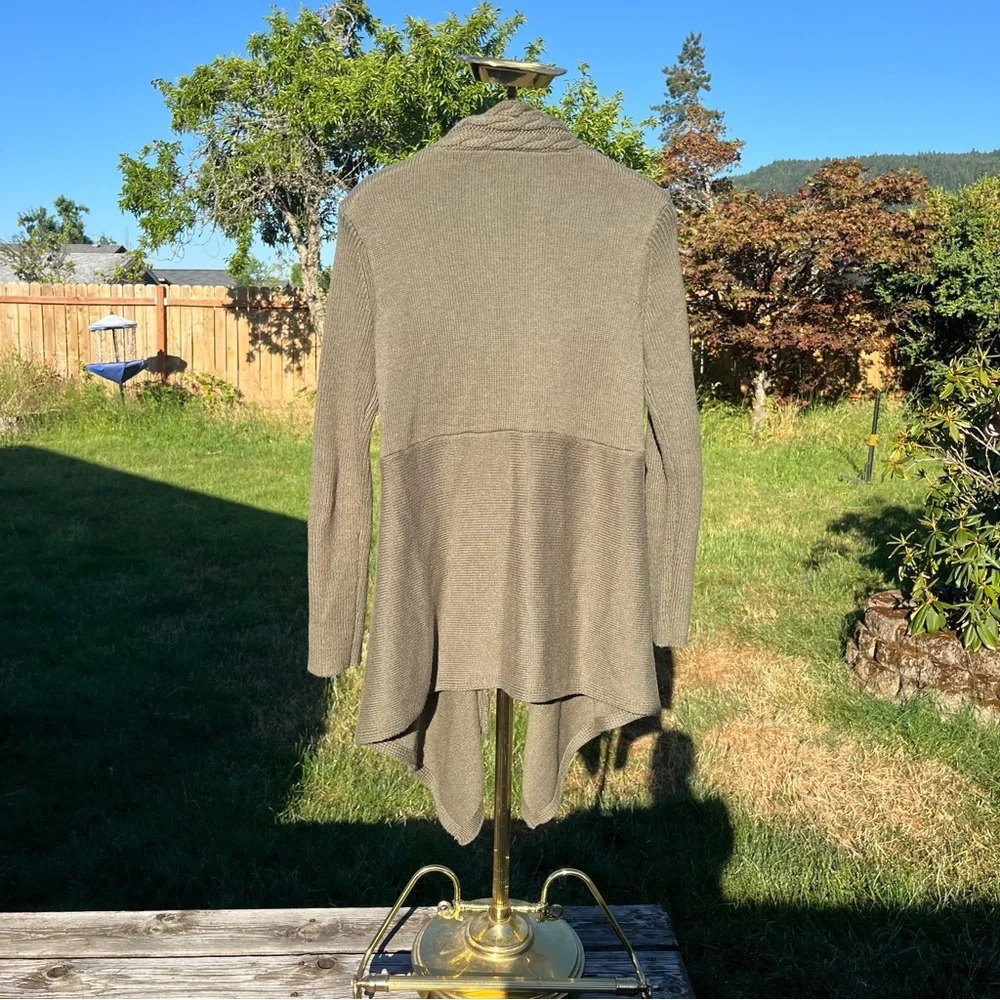 SOFT SURROUNDINGS ~ Green Asymmetric Cable Knit Wool Blend Cardigan with Clasp - Picture 12 of 12